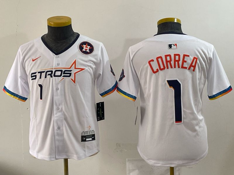Youth 2025 Houston Astros #1 Correa White Four generations Joint Name Nike MLB Jersey style 06->youth mlb jersey->Youth Jersey